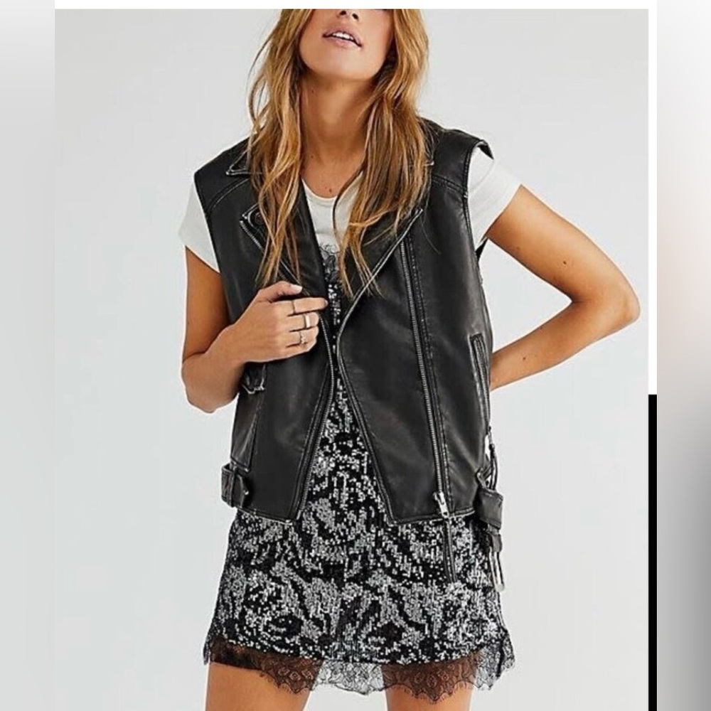 FREE PEOPLE WE THE FREE vegan leather moto emelia vest xs